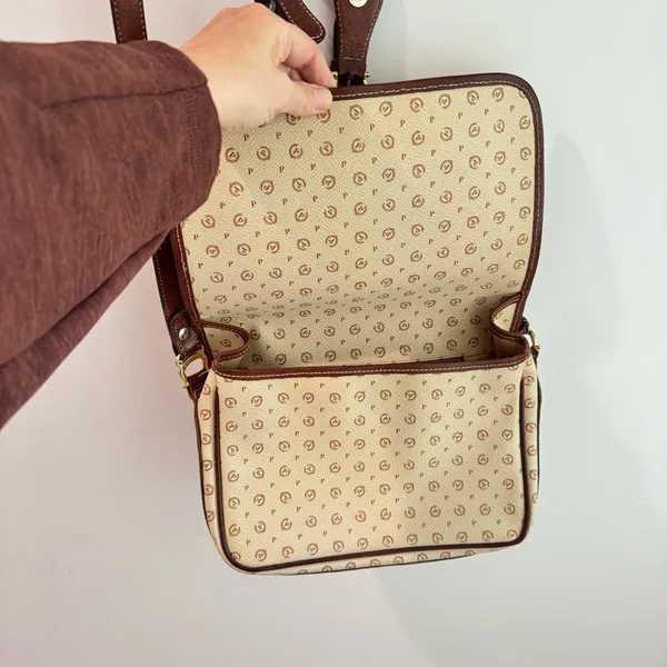 Vintage Pollini Italian Leather Logo Shoulder‎ Bag Satchel Cream/Brown - Image 10