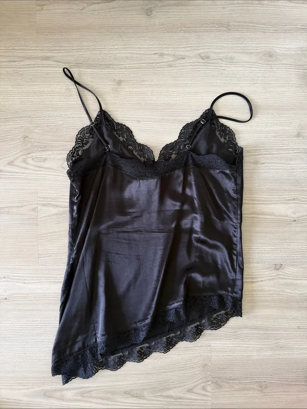Sndys. Black Satin Lace Trim Tank - Image 3