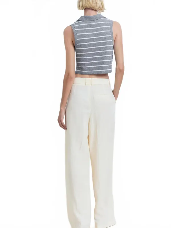 Mango Striped Cropped Polo Shirt NWT Blue XL - Image 7