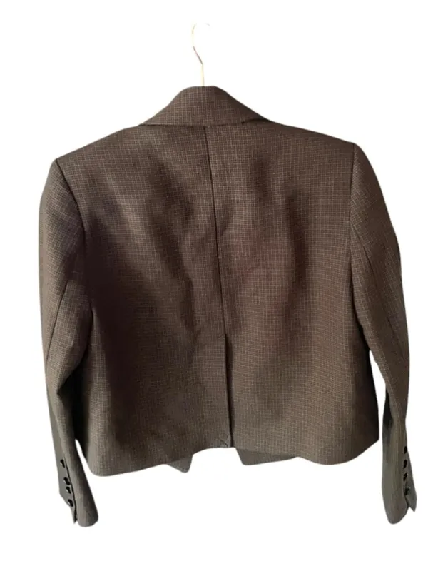 NEW Zara Brown Gingham Cropped Blazer XS Plaid Tailored Office Jacket Chic - Image 3