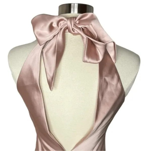 LOVELY Imogen Draped Twist Halter Tie-Back Trumpet Gown in Toasted‎ Sugar, XS - Image 5