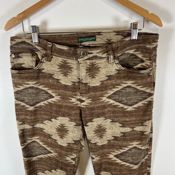 Lauren Ralph Lauren Southwestern Aztec Print Skinny Jeans Brown Tan Size 10‎ - Image 2