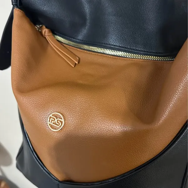 Black and brown vegan leather bucket bag petite Simone - Image 6