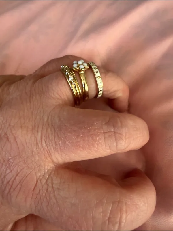 Gold Tone White Enamel Flower Stackable Rings Set of 3- Women's Jewelry - Image 2