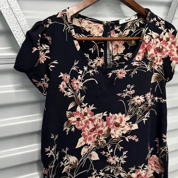 Papaya Black Floral Short Sleeve Blouse - Image 2