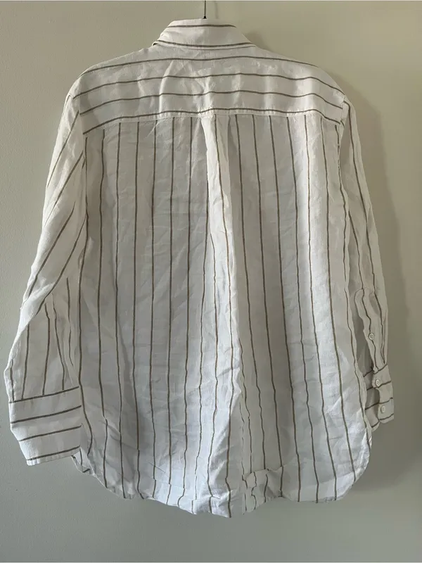 Banana Republic 100% Linen Striped Button Down Shirt XS White Beige Coastal - Image 7
