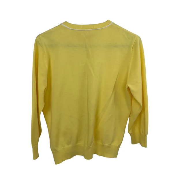 Lilly Pulitzer Cardigan Womens S/M Yellow White Cotton Open Front Knit Sweater - Image 9