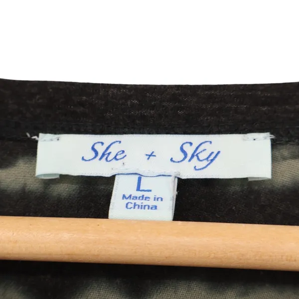 She + Sky Tunic Top Womens Large Black Tie Dye Twist Front Asymmetrical Hem - Image 3