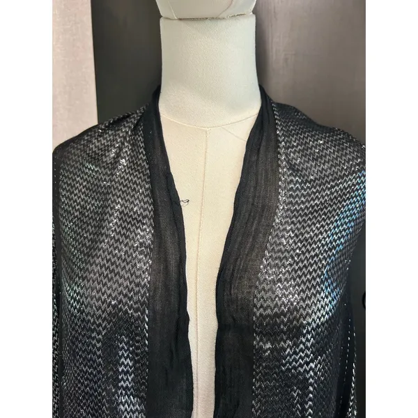 Scarf Black Silver Glitter Shawl Formal Bling Y2K Whimsy Goth Boho Chic Glamour - Image 3