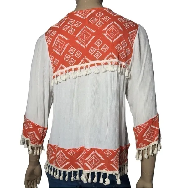 Misa Los Angeles Women’s Size M Cream Saffron Print Marcella Tassel Blouse Top - Image 6