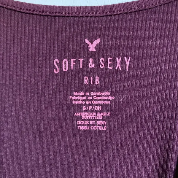 Soft & Sexy American Eagle Maroon Ribbed Bodysuit w/ Lace Up Back #MBG - Image 2