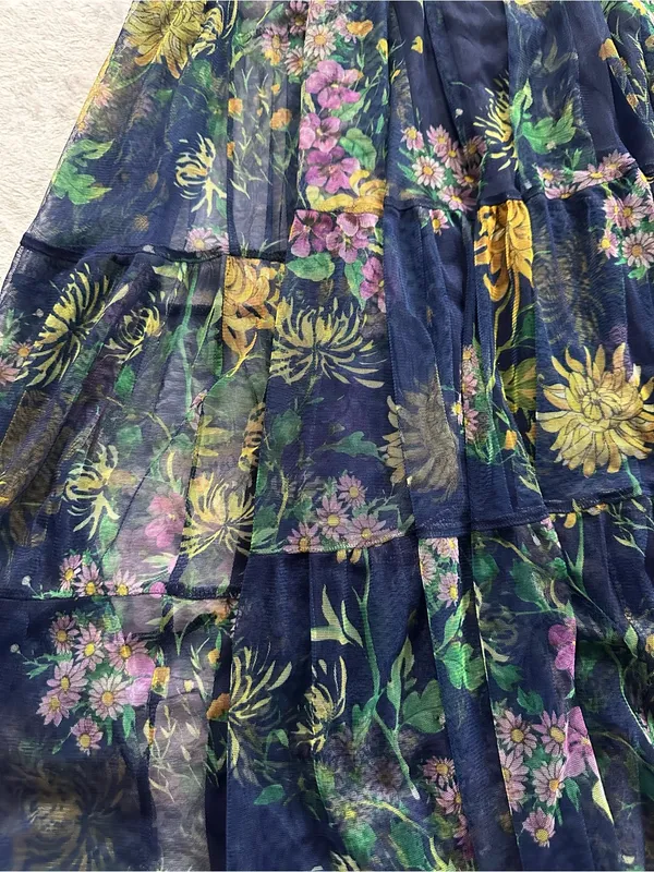 Lovely Grace Floral Tiered Maxi Dress Blue Size 3X Sleeveless Mesh Overlay Boho - Image 6