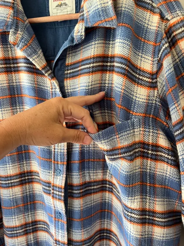 AE Sz L Oversized Striped Button-Up Flannel Shirt Chest Pocket - Image 5