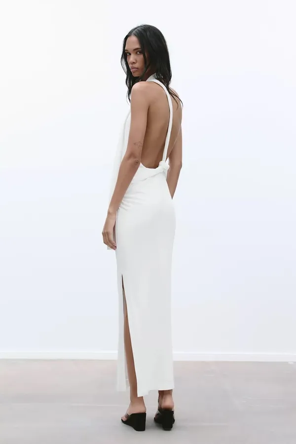 Zara White Halter Maxi Dress wedding party evening coctail fitted bodycon - Image 6