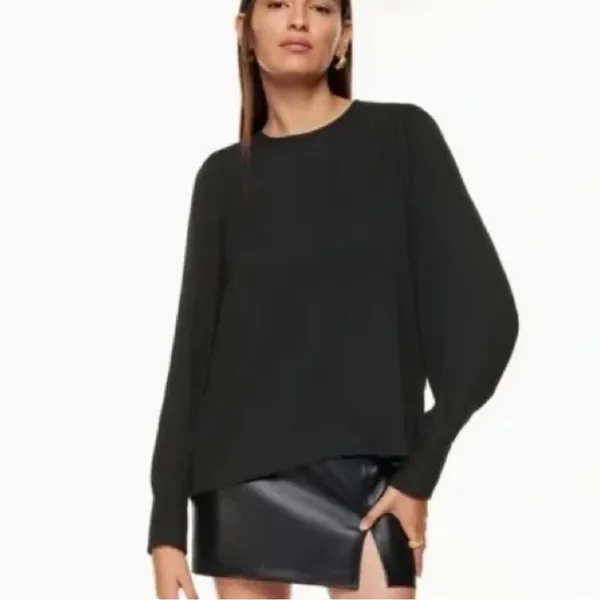 Aritzia Wilfred Clarissa Puff Sleeve Long Sleeve Blouse Black size 2XS XXS $98 - Image 2