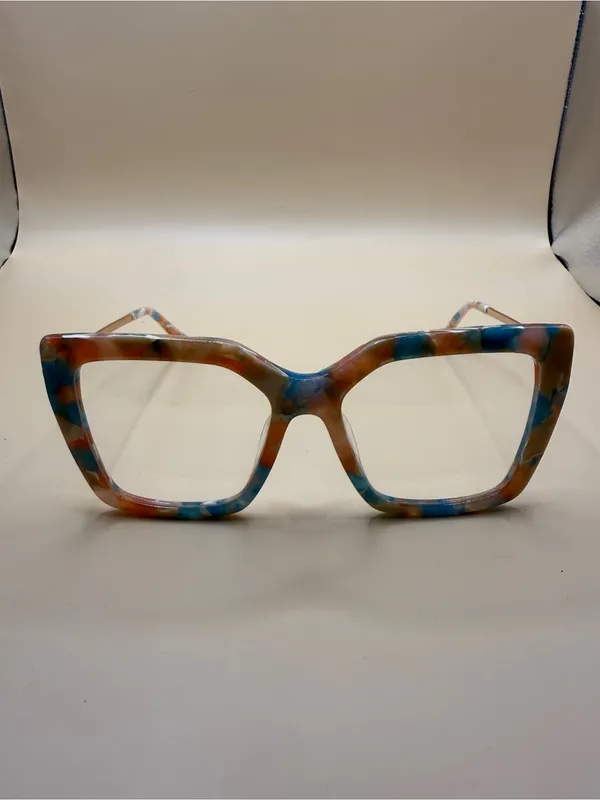 Vooglam Colorful Square Frame Fashion Glasses - Blue & Brown, No prescription - Image 2