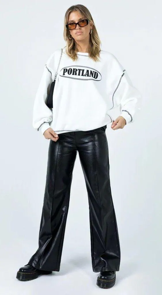 Princess Polly Portland Oversized Crew Neck Sweatshirt White - Image 4