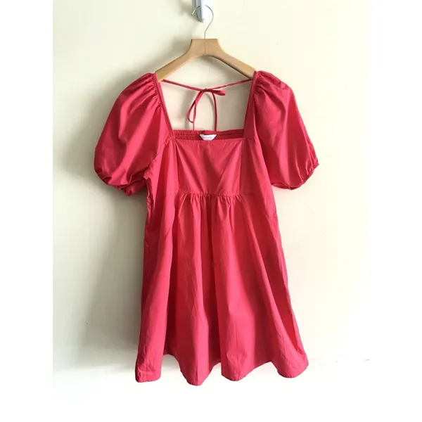 Draper James Ladies‎ Puff Sleeve Sailor Pockets Dress Size Medium Red Hibiscus - Image 3