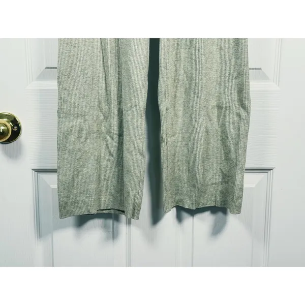 UNIQLO Womens Ribbed Knit Wide Leg Lounge Pants Size S Green Drawstring Casual - Image 4