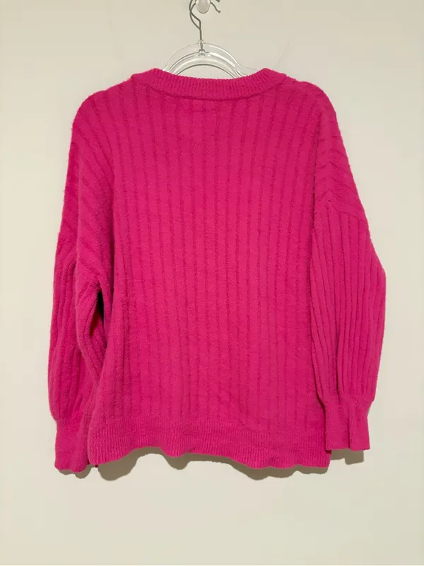 aerie buttercream Ribbed Crewneck Sweater Hot Pink size‎ medium - Image 2