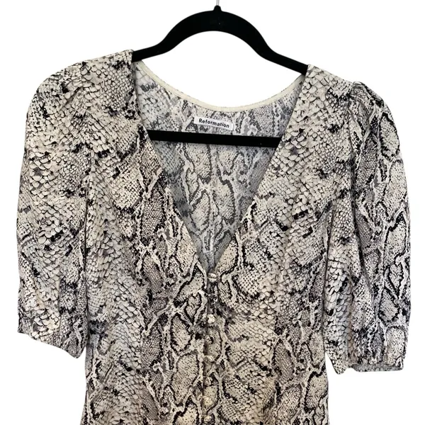 New Reformation Eliana Button Down Top In Snakeskin - Image 4