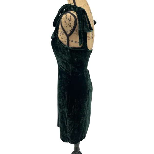 House of Harlow Mini Dress XS Dark‎ Green Coquette Velvet Bow Shoulder Cocktail - Image 4