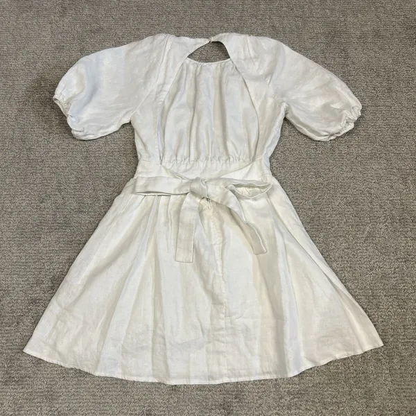 Reformation Irwin Dress Womens 2 White Linen Lined Open Back Mini Party - Image 8