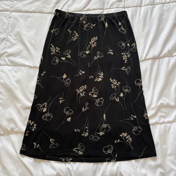 Vintage 90s Black Tan Floral Midi Skirt Medium Indie Sleeze Gothic Grunge Witchy - Image 6