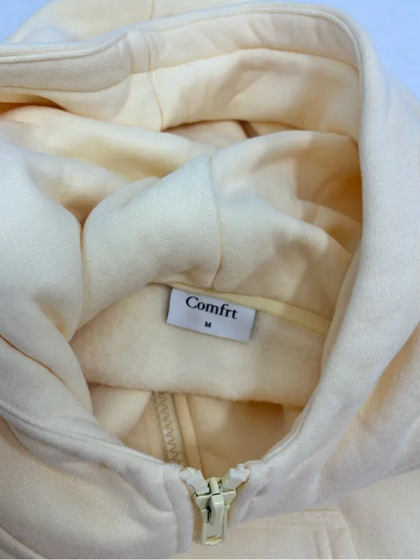 Comfrt Oversize Light Yellow Zip-Up Bomber Hoodie size M - Image 4