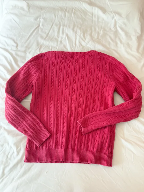 IZOD Hot Pink Corded Crewneck Sweater Size Large - Image 2