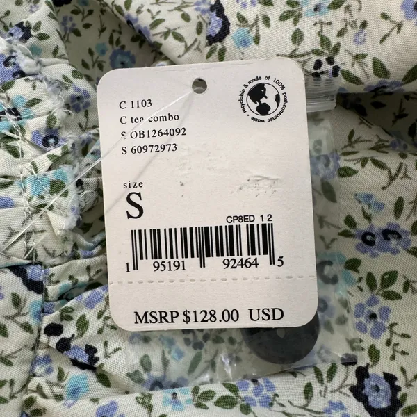 Free People Petunia Mini Dress Small Blue Floral Smocked Boho Cottagecore‎ - Image 13