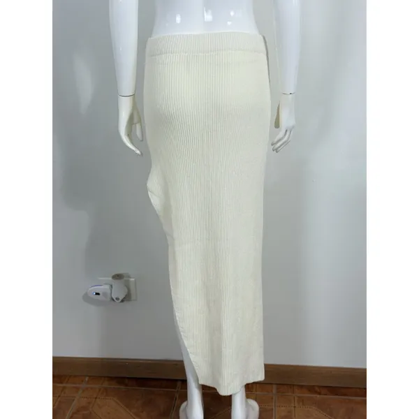 Mimosa Women’s Ivory Ribbed Knit Maxi Skirt Side Slit Stretch Bodycon Size L - Image 5