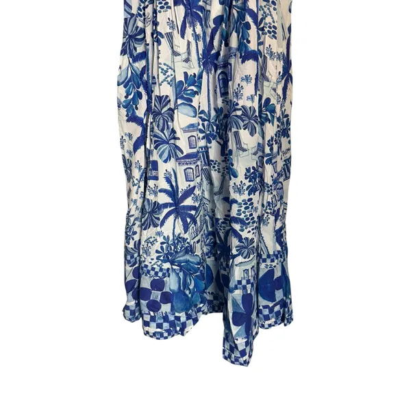 Farm Rio Sweet Blue White Tropical Coastal Beach Print Resort Vacation Dress L - Image 10