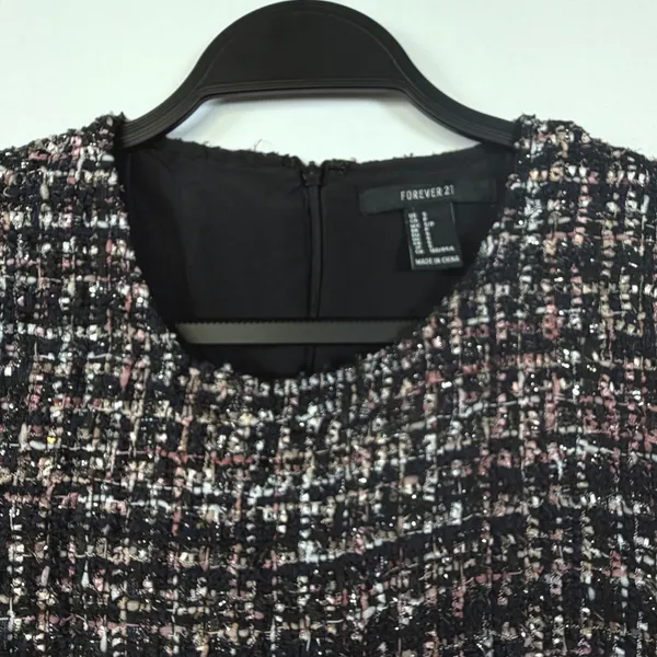 Metallic Tweed Plaid Shift Mini Dress Mod 60s Forever 21 Pink Black Womens S - Image 4