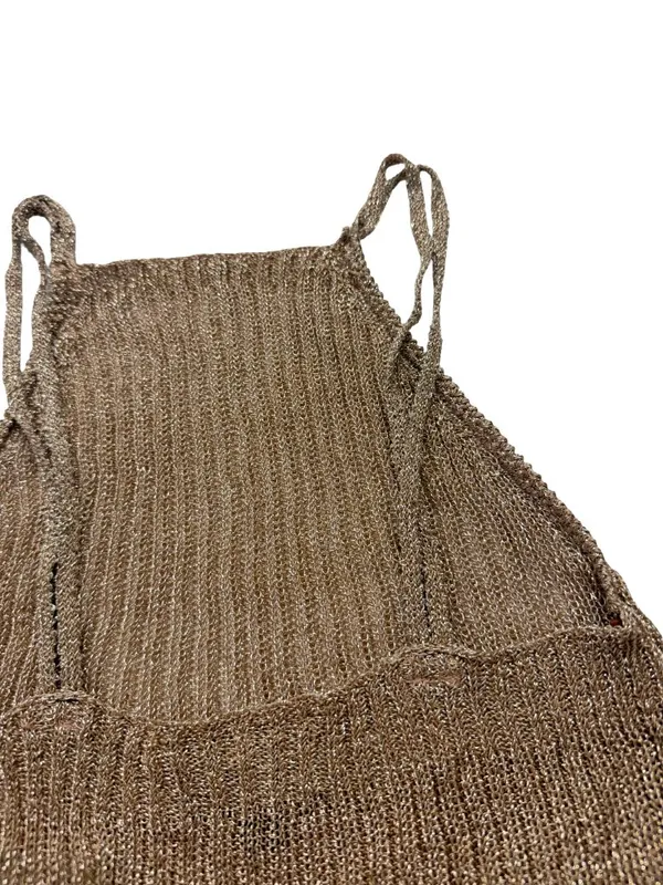 Topshop Bronze Metallic Ribbed Knit Halter Top Cami Tank Shirt Size 2 Women's - Image 3
