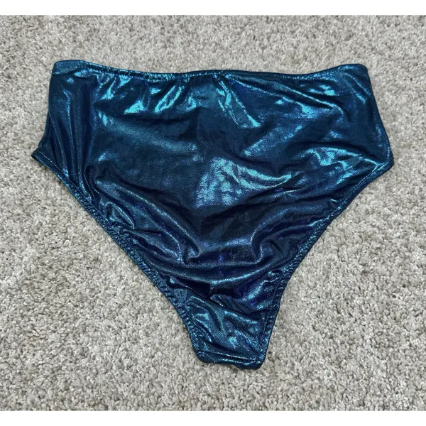 Club Exx Metallic Blue High Waist Bikini Bottom Zip Front Sz M Rave Festival - Image 4