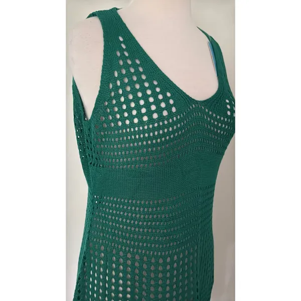 Cupshe Emerald Green Open Knit Crochet Mermaidcore Beach Mini CoverUp Dress Sz L - Image 4