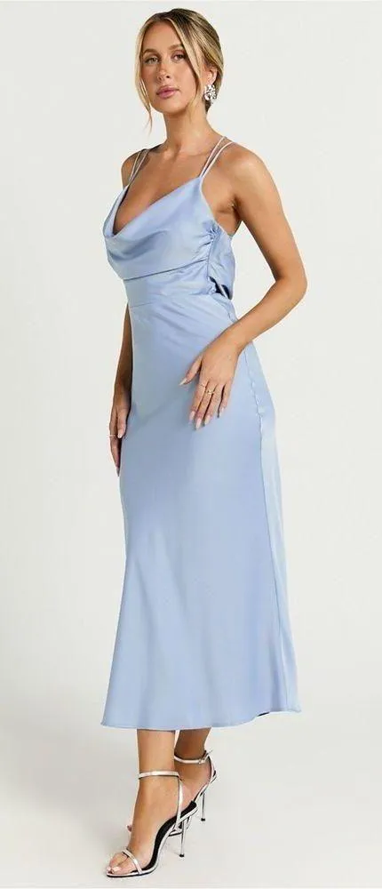 Soft Petal Midi Dress w Cowl Neck & Crossover Back - Image 7