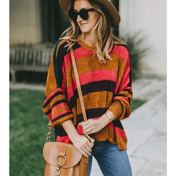 Free People All About You Pullover Striped Sweater Terracotta Oversized XS - Image 6