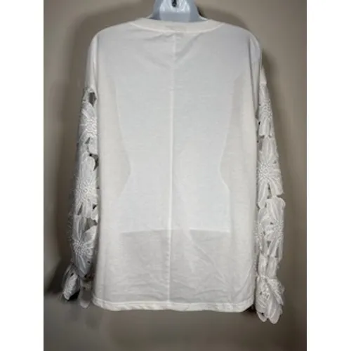 ANDTHEWHY White Floral Crochet Lace Long Sleeve Top Crewneck Blouse Small‎ - Image 5