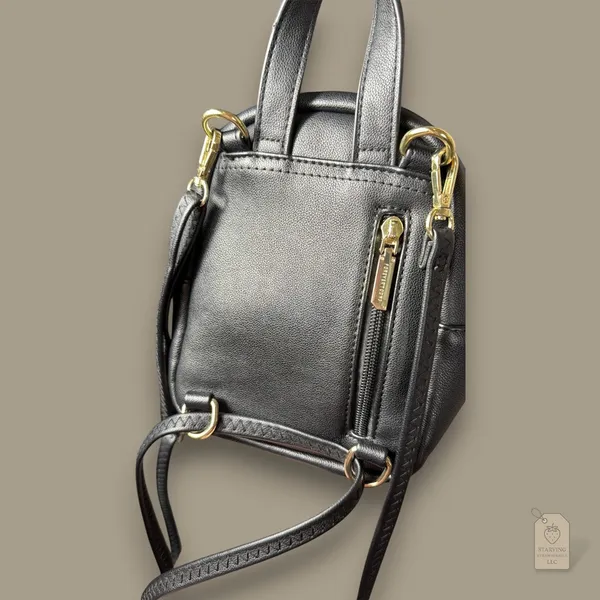 Black Mini Backpack Convertible Crossbody Bag | Gold-Tone Hardware - Image 4