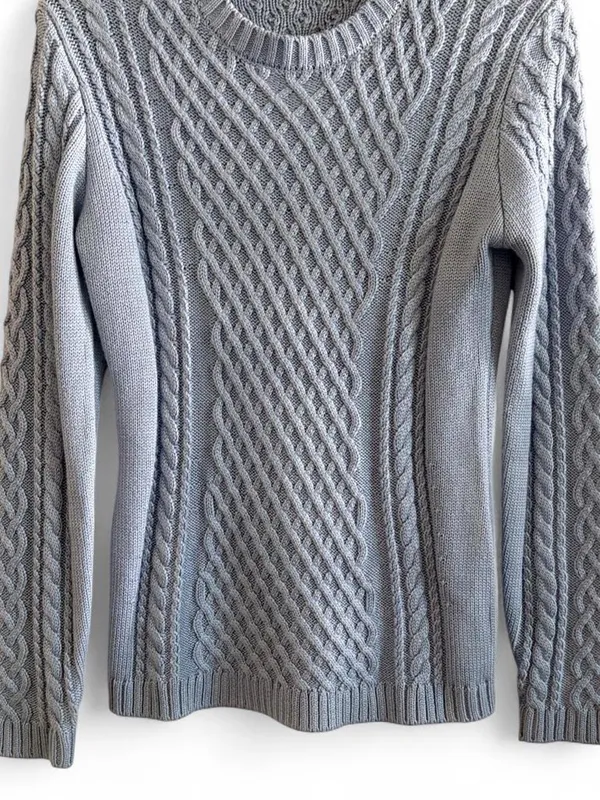Women's Lt Blue Cable Knit Crewneck Sweater - Sz S - Image 6