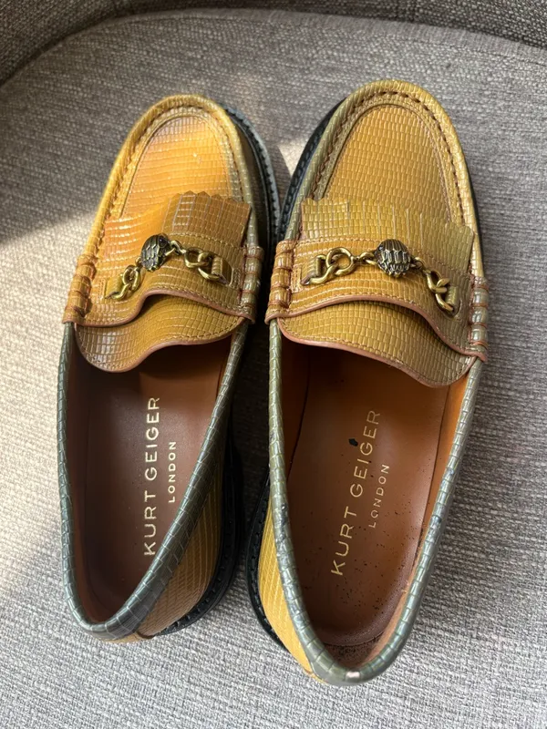 Kurt Geiger women’s Mustard Yellow Lizard-Textured Bit Loafers - Image 3