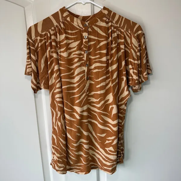 Anthropologie Maeve Windham‎ Zebra Stripe Tunic in Cedar Orange Womens Medium - Image 2