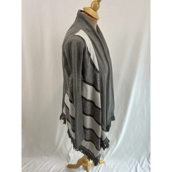 Saturday/Sunday Anthropologie‎ Cardigan Sweater XS Gray White Elise Open Fringe - Image 5