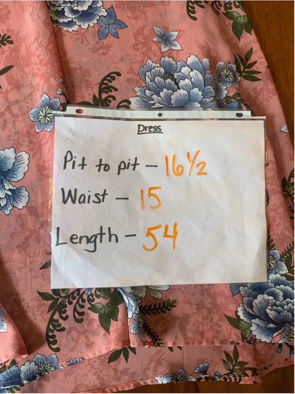 Miami maxi Dress Large Peach with Blue Yellow Floral Halter Crochet Derails - Image 5