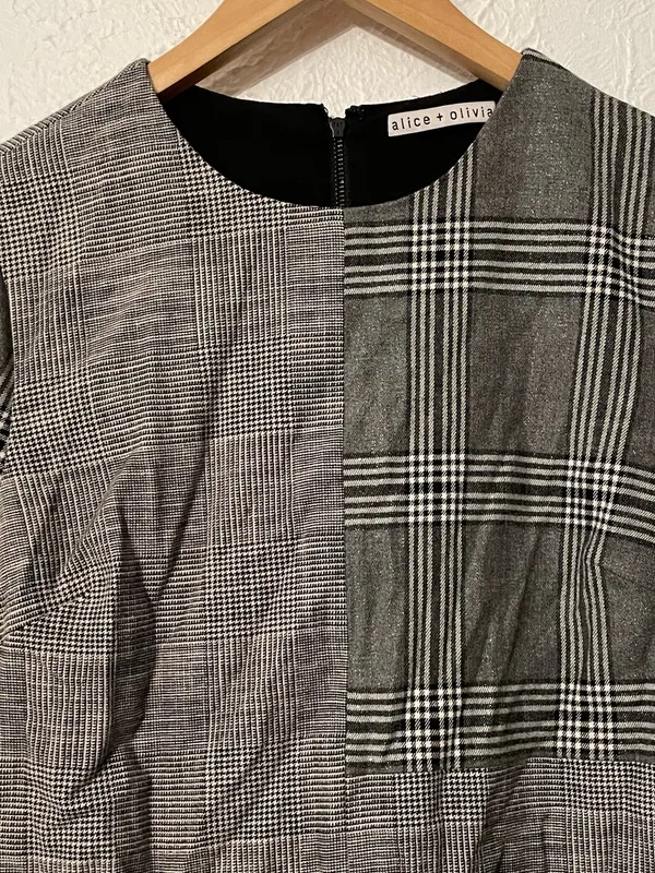 Alice + Olivia Coley Plaid Patchwork Short-Sleeve Shift Dress Size 6 - Image 4