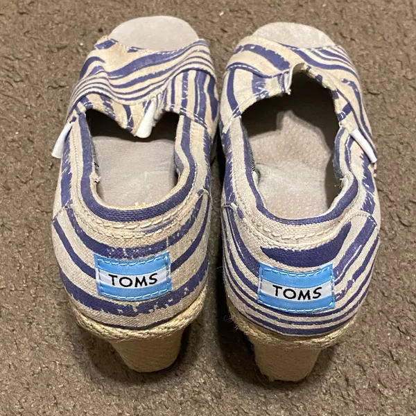 Toms‎ White Blue Stripe Canvas Rope Peep-Toe Wedges Womens Size 8.5 - Image 3
