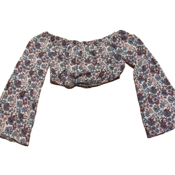 Billabong White Floral Clinched Crop Top Women's Large Multicolor Long Sleeve - Image 2