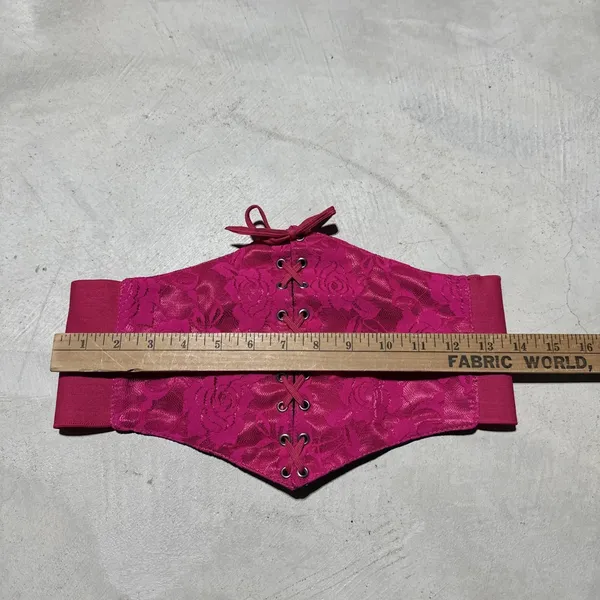 Lavish By Daisy Corset Bustier Large PVC Pink Floral Lace Up Front Sexy Lingerie - Image 4